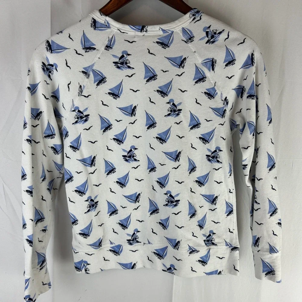 Polo Ralph Lauren Boys Spa Terry Sweatshirt White Blue Sailboats Bear Sz M 10-12
